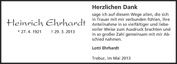 Traueranzeige von Heinrich Ehrhardt von Rüsselsheimer Echo, Groß-Gerauer-Echo, Ried Echo