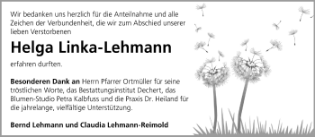 Traueranzeige von Helga Linka-Lehmann von Echo-Zeitungen (Gesamtausgabe)