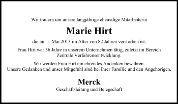 Traueranzeige von Marie Hirt von Echo-Zeitungen (Gesamtausgabe)