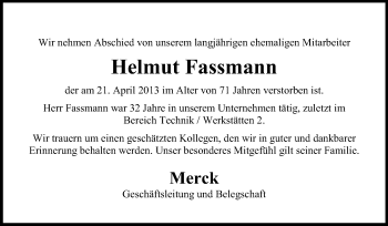 Traueranzeige von Helmut Fassmann von Echo-Zeitungen (Gesamtausgabe)