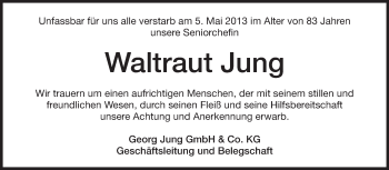Traueranzeige von Waltraut Jung von Echo-Zeitungen (Gesamtausgabe)