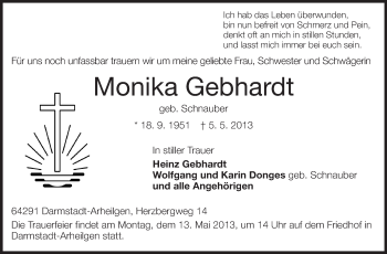 Traueranzeige von Monika Gebhardt von Echo-Zeitungen (Gesamtausgabe)