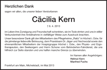 Traueranzeige von Cäcilia Kern von Odenwälder Echo