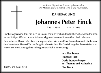 Traueranzeige von Johannes Peter Finck von Starkenburger Echo