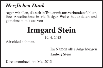 Traueranzeige von Irmgard Stein von Odenwälder Echo