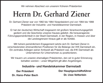 Traueranzeige von Gerhard Ziener von Echo-Zeitungen (Gesamtausgabe)