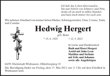 Traueranzeige von Hedwig Hergert von Echo-Zeitungen (Gesamtausgabe)
