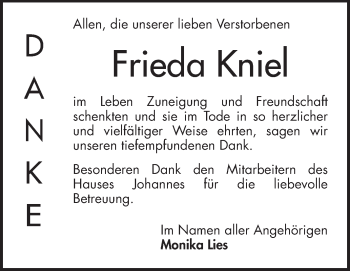Traueranzeige von Frieda Kniel von Starkenburger Echo