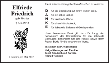 Traueranzeige von Elfriede Friedrich von Rüsselsheimer Echo, Groß-Gerauer-Echo, Ried Echo