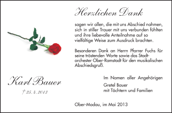 Traueranzeige von Karl Bauer von Echo-Zeitungen (Gesamtausgabe)
