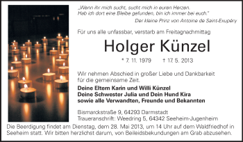 Traueranzeige von Holger Künzel von Echo-Zeitungen (Gesamtausgabe)