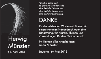 Traueranzeige von Herwig Münster von Echo-Zeitungen (Gesamtausgabe)