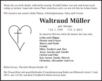 Traueranzeige von Waltraud Müller von Rüsselsheimer Echo, Groß-Gerauer-Echo, Ried Echo