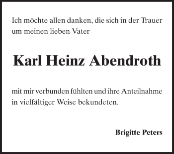 Traueranzeige von Karl Heinz Abendroth von Darmstädter Echo, Odenwälder Echo, Rüsselsheimer Echo, Groß-Gerauer-Echo, Ried Echo