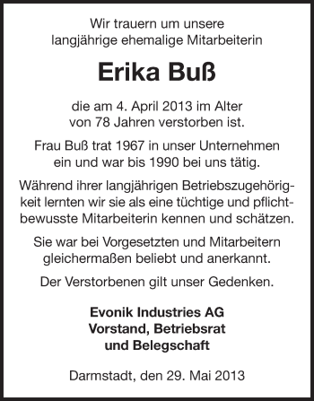 Traueranzeige von Erika Buß von Echo-Zeitungen (Gesamtausgabe)