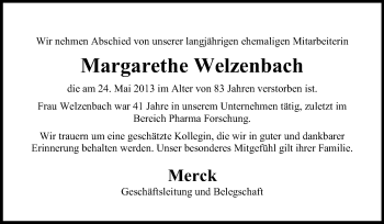 Traueranzeige von Margarethe Welzenbach von Echo-Zeitungen (Gesamtausgabe)