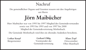 Traueranzeige von Jörn Maibücher von Starkenburger Echo