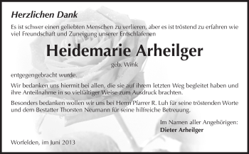 Traueranzeige von Heidemarie Arheilger von Rüsselsheimer Echo, Groß-Gerauer-Echo, Ried Echo