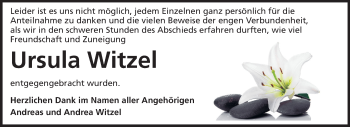 Traueranzeige von Ursula Witzel von Darmstädter Echo, Odenwälder Echo, Rüsselsheimer Echo, Groß-Gerauer-Echo, Ried Echo