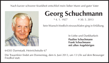 Traueranzeige von Georg Schuchmann von Echo-Zeitungen (Gesamtausgabe)