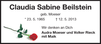 Traueranzeige von Claudia Sabine Beilstein von Echo-Zeitungen (Gesamtausgabe)