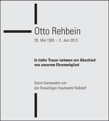 Traueranzeige von Otto Rehbein von Echo-Zeitungen (Gesamtausgabe)