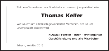 Traueranzeige von Thomas Keller von Odenwälder Echo