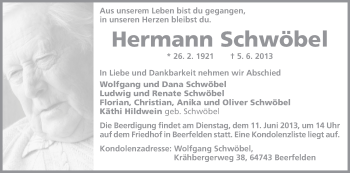 Traueranzeige von Hermann Schwöbel von Odenwälder Echo