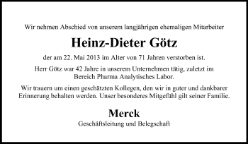 Traueranzeige von Heinz-Dieter Götz von Echo-Zeitungen (Gesamtausgabe)