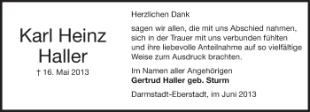Traueranzeige von Karl Heinz Haller von Echo-Zeitungen (Gesamtausgabe)
