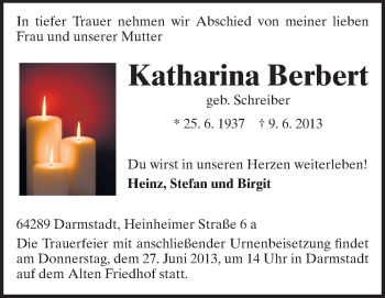 Traueranzeige von Heinz Berbert von Echo-Zeitungen (Gesamtausgabe)