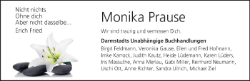 Traueranzeige von Monika Prause von Echo-Zeitungen (Gesamtausgabe)