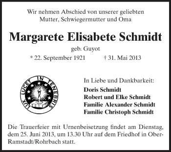 Traueranzeige von Margarete Elisabete Schmidt von Echo-Zeitungen (Gesamtausgabe)