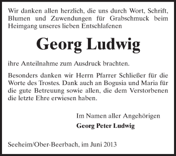 Traueranzeige von Georg Ludwig von Echo-Zeitungen (Gesamtausgabe)