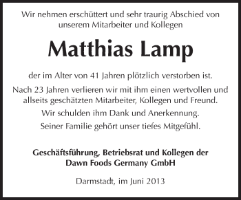 Traueranzeige von Matthias Lamp von Echo-Zeitungen (Gesamtausgabe)