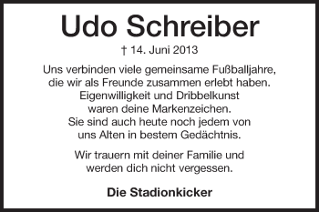 Traueranzeige von Udo Schreiber von Echo-Zeitungen (Gesamtausgabe)