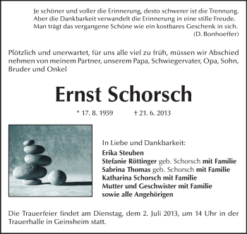 Traueranzeige von Ernst Schorsch von Rüsselsheimer Echo, Groß-Gerauer-Echo, Ried Echo