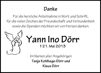 Traueranzeige von Yann  Ino Dörr von Rüsselsheimer Echo, Groß-Gerauer-Echo, Ried Echo