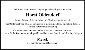Traueranzeige von Horst Oldendorf von Echo-Zeitungen (Gesamtausgabe)