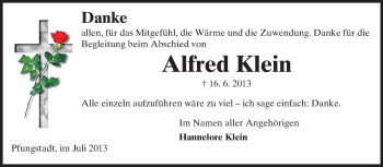 Traueranzeige von Alfred Klein von Echo-Zeitungen (Gesamtausgabe)