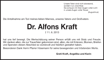 Traueranzeige von Alfons Kraft von Echo-Zeitungen (Gesamtausgabe)