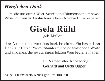 Traueranzeige von Gisela Rühl von Echo-Zeitungen (Gesamtausgabe)