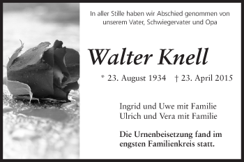 Traueranzeige von Walter Knell von Echo-Zeitungen (Gesamtausgabe)