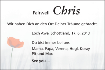 Traueranzeige von Chris  von Rüsselsheimer Echo, Groß-Gerauer-Echo, Ried Echo
