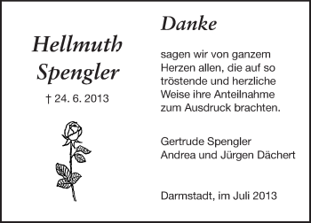 Traueranzeige von Hellmuth Spengler von Echo-Zeitungen (Gesamtausgabe)
