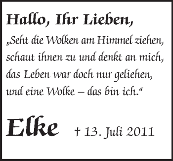 Traueranzeige von Elke Künzel von Echo-Zeitungen (Gesamtausgabe)