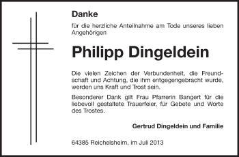 Traueranzeige von Philipp Dingeldein von Echo-Zeitungen (Gesamtausgabe)