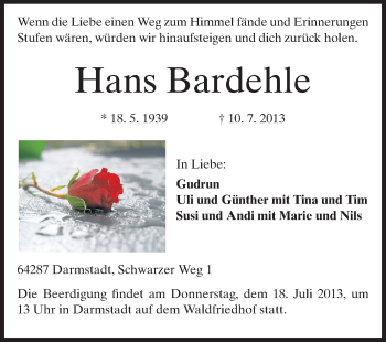 Traueranzeige von Hans Bardehle von Echo-Zeitungen (Gesamtausgabe)