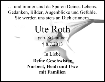 Traueranzeige von Ute Roth von Rüsselsheimer Echo, Groß-Gerauer-Echo, Ried Echo