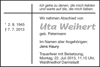 Traueranzeige von Uta Weihert von Echo-Zeitungen (Gesamtausgabe)